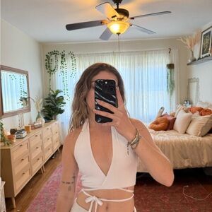 White Halter Wrap Top